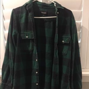 green/black plaid button up